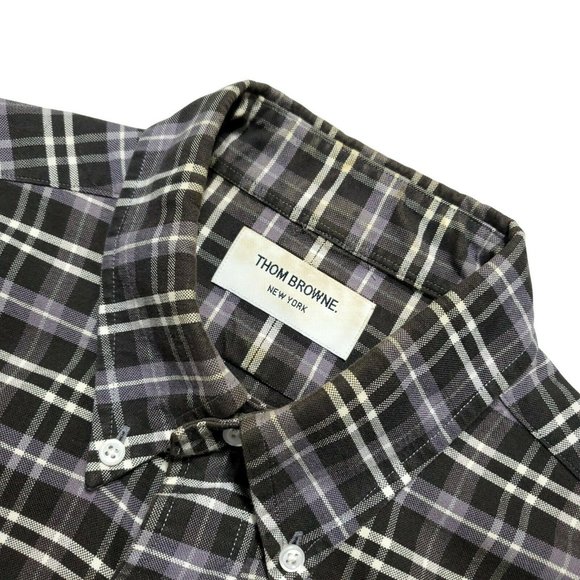 Thom Browne (4/L) Plaid L/S Button up Shirt - Purple/Grey USA Essential - Picture 4 of 6